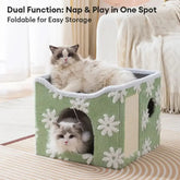 Soft Plush Foldable Dual-Level Cat House with Scratch Board Tektoty